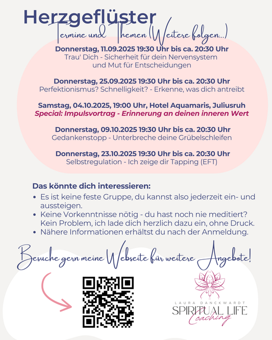 Gruppencoaching: Herzgeflüster - Teilnahme 23.10.2025 um 19:30 Uhr zum Thema: Selbstregulation - Ich zeige Dir Tapping (EFT)