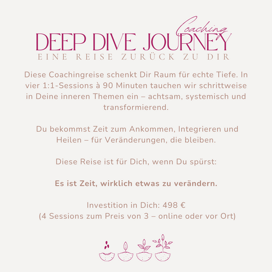 DEEP DIVE JOURNEY: 4 x Einzelcoachingsessions (zum Preis von 3)